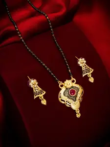 aadita Gold Toned AD and Pearl Mangalsutra with Earrings