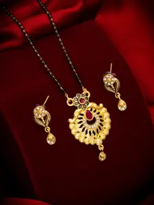 aadita Gold Toned AD and Pearl Mangalsutra with Earrings
