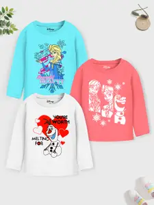 YK Disney Girls Pack Of 3 Frozen Printed Cotton Full Sleeve T-shirt
