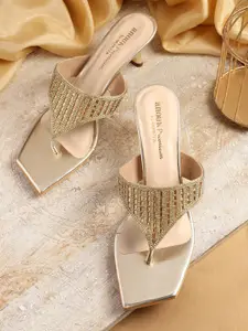 Anouk Women Gold-Toned Embellished Block Heels