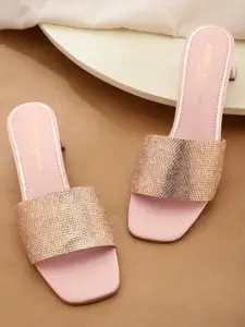 Anouk Rose Gold-Toned & Silver-Toned Embellished Block Heels