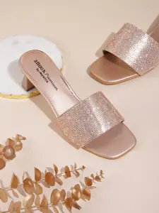 Anouk Rose Gold-Toned  & Silver-Toned Embellished Block Heels