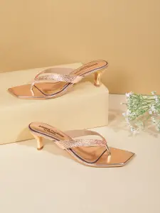 Anouk Women Rose Gold-Toned Embellished Block Heels