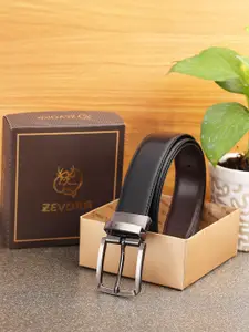 ZEVORA Men Black and Brown Reversible Textured PU Formal Belt