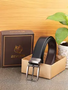 ZEVORA Men Black and Brown Reversible Textured PU Formal Belt