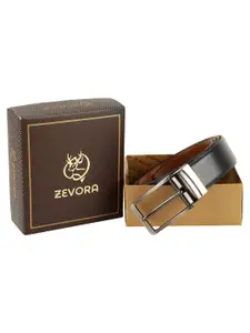 ZEVORA Men Black Textured Reversible Formal Belt