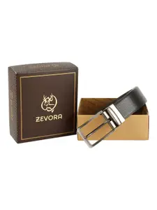 ZEVORA Men Black Textured Reversible Formal Belt
