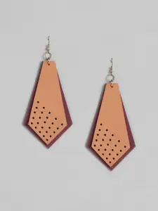 AADY AUSTIN Tan & Maroon Geometric Drop Earrings