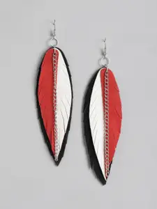 AADY AUSTIN Red & White Leaf Shaped Drop Earrings