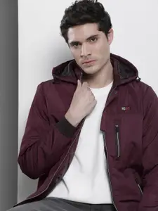 The Indian Garage Co Men Slim Fit Zip-Front Hooded Bomber Jacket