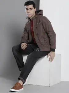The Indian Garage Co Men Brown Hooded Sporty Jacket