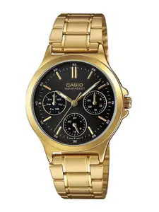 CASIO Women Black Dial & Gold Toned Stainless Steel Bracelet Style Analogue Watch A1914