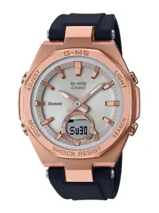 CASIO Women White Dial & Black Straps Analogue and Digital Bluetooth Solar Powered Watch BX190
