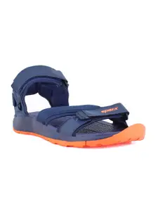 Sparx Men Navy Blue & Orange Colourblocked Floater Sandals