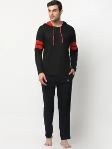 MACK JONNEY Men Black & Red Solid Cotton Blend Tracksuit