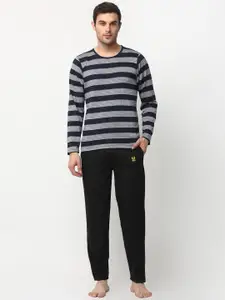 MACK JONNEY Men Black Striped Cotton Blend Track Suit