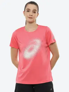 ASICS Women Pink Brand Logo Printed BIG GRAPHIC SS Round Neck Sports Running T-shirt