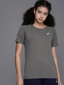 ASICS Women Charcoal Grey Solid BASIC SS Sports Running T-shirt with Logo Detail