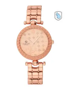Carlton London Rose Gold-Toned Dial & Stainless Steel Bracelet Style Watch CL062RO3