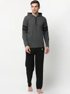 MACK JONNEY Men Grey & Black Pure Cotton Tracksuit