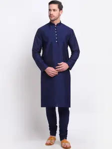 KRAFT INDIA Men Navy Blue Pleated Kurta with Pyjamas