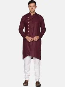 Sethukrishna Men Maroon Angrakha Pure Cotton Kurta with Churidar