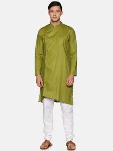 Sethukrishna Men Green Regular Pure Cotton Kurta with Churidar