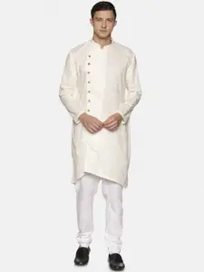 Sethukrishna Men Off White Angrakha Pure Cotton Kurta with Churidar