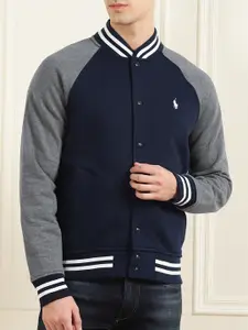 Polo Ralph Lauren Men Navy Blue & Grey Colourblocked Lightweight Bomber Jacket