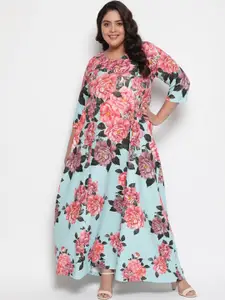 Amydus Women Plus Size Pink & Blue Floral Maxi Dress