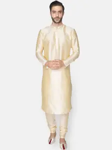 NAMASKAR Men Gold-Toned Thread Work Pathani Kurta
