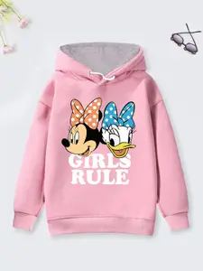 YK Disney Girls Pink Minnie & Daisy Printed Hooded Cotton Sweatshirt