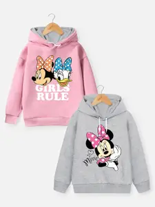 YK Disney Girls Pack Of 2 Pink & Grey Minnie Mouse & Daisy Duck Printed Hooded Sweatshirt