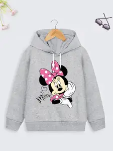 YK Disney Girls Grey Minnie Mouse Printed Hooded Cotton Sweatshirt
