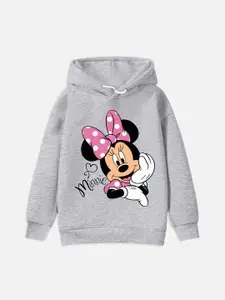 YK Disney YK Disney Girls Grey Printed Hooded Sweatshirt