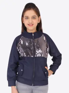 CUTECUMBER Girls Navy Blue Printed Sweatshirt