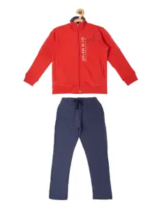 Sweet Dreams Boys Red & Navy Blue Solid Track Suit
