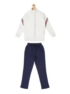 Sweet Dreams Boys Off White & Navy Blue Solid Track Suit