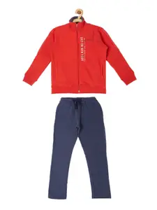 Sweet Dreams Boys Red & Navy Blue Solid Track Suit
