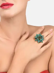 Zaveri Pearls Gold-Plated Green Dazzling Stones Finger Ring