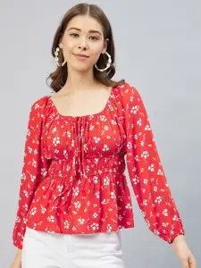 Carlton London Red Floral Empire Top