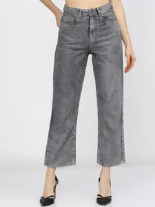 Tokyo Talkies Women Grey Wide Leg High-Rise Heavy Fade Stretchable Jeans