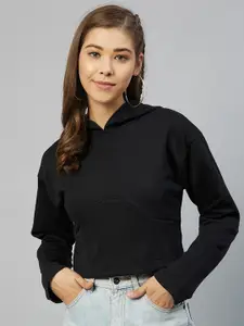 Marie Claire Women Black Crop Hooded Sweatshirt