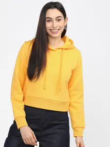 Tokyo Talkies Women Yellow Hooded Sweatshirt
