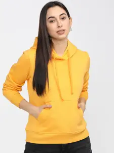 Tokyo Talkies Women Yellow Solid Hooded Sweatshirt