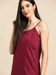 Anouk Women Maroon Cotton Schiffli Embroidered Fusion Kurta