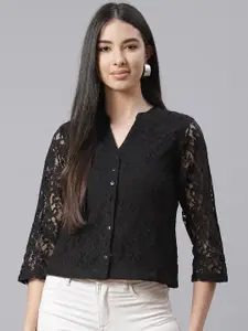 Ayaany Black Floral Lace Net Top