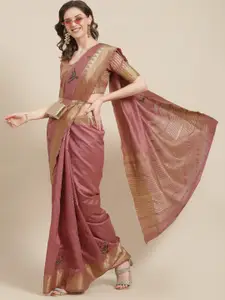 SERONA FABRICS Pink Floral Embroidered Silk Blend Saree