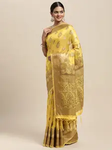 Saree mall Yellow Paisley Silk Blend Banarasi Saree