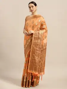 Saree mall Peach-Coloured Paisley Silk Blend Banarasi Saree